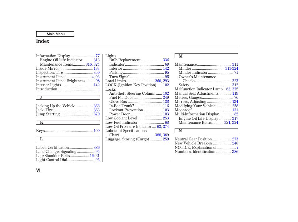 Index | HONDA 2011 Ridgeline User Manual | Page 417 / 423