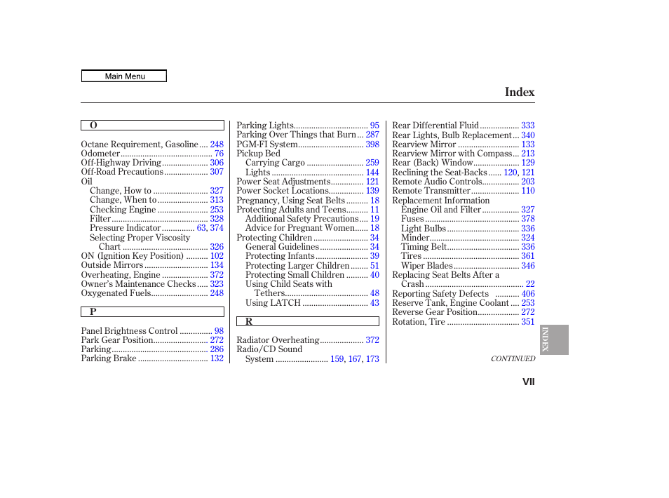 Index | HONDA 2011 Ridgeline User Manual | Page 418 / 423