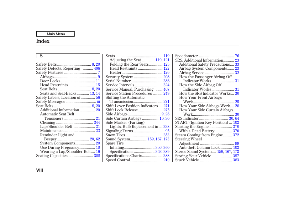 Index | HONDA 2011 Ridgeline User Manual | Page 419 / 423