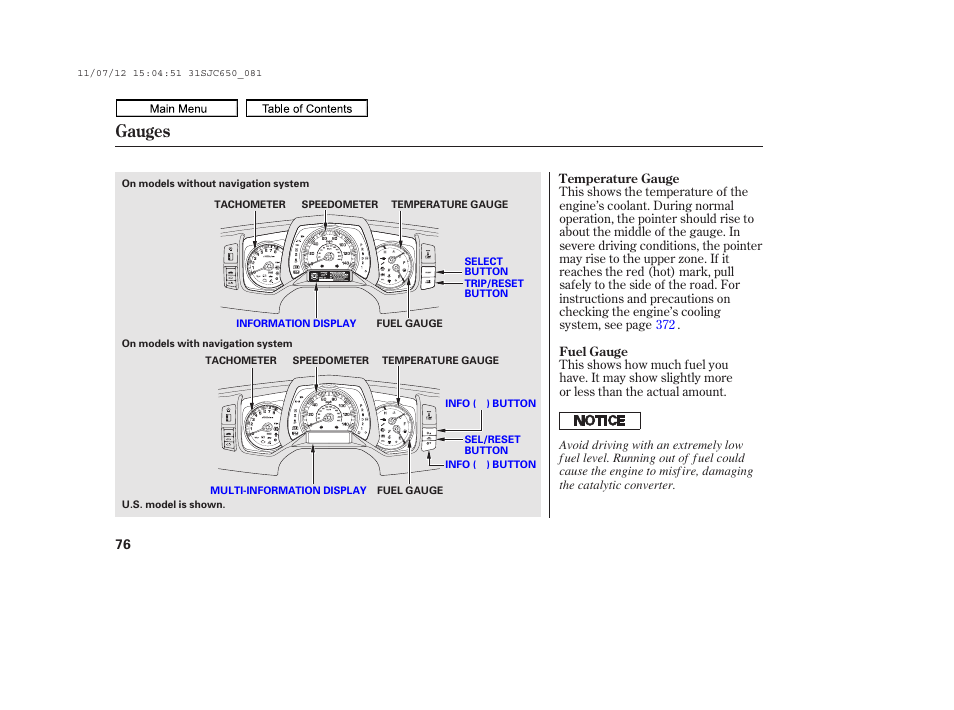 Gauges, 2011 ridgeline | HONDA 2011 Ridgeline User Manual | Page 80 / 423