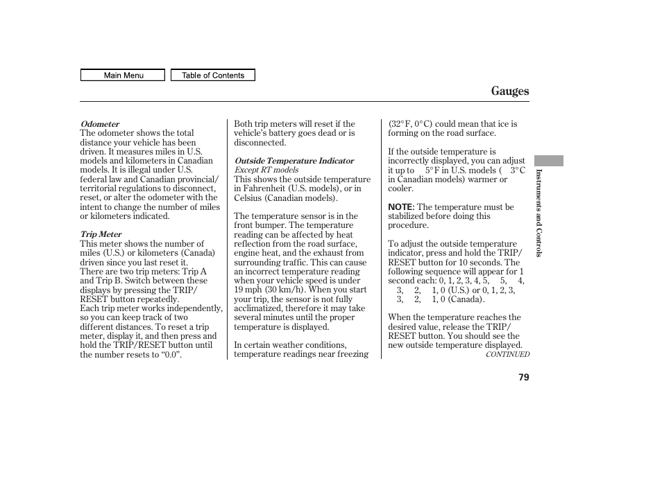 Gauges | HONDA 2011 Ridgeline User Manual | Page 83 / 423