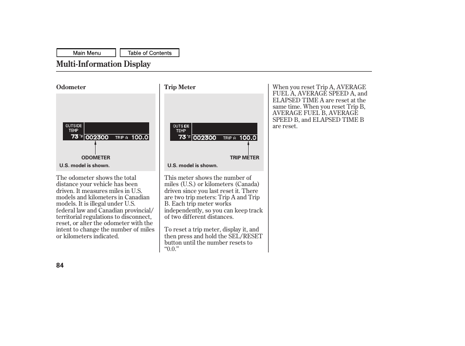 Multi-information display | HONDA 2011 Ridgeline User Manual | Page 88 / 423