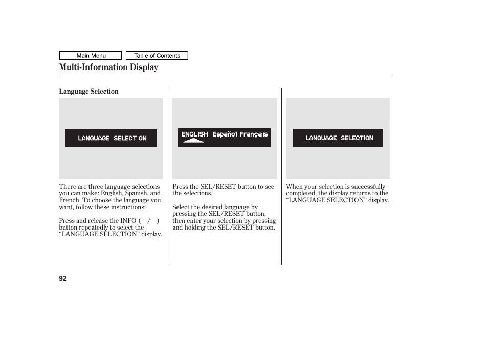 Multi-information display | HONDA 2011 Ridgeline User Manual | Page 96 / 423