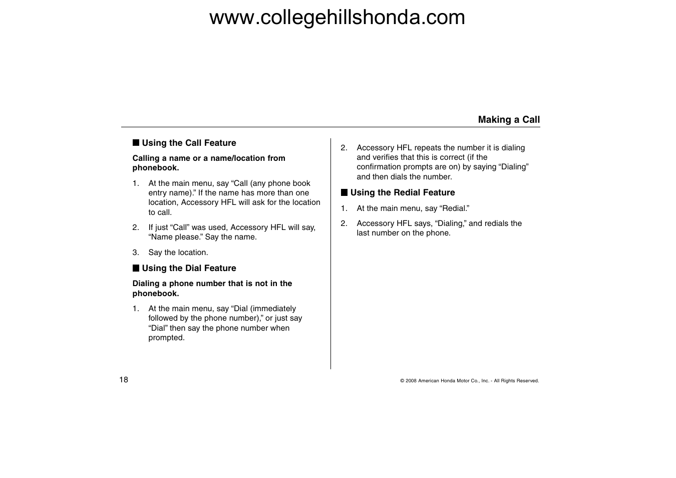 HONDA HANDSFREELINK ACCORD User Manual | Page 18 / 35