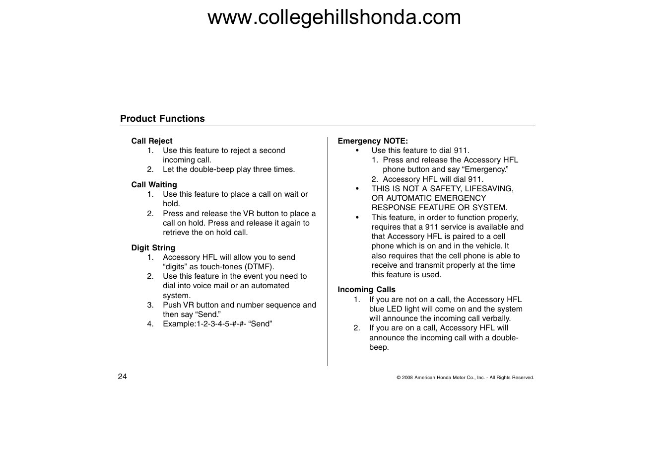 HONDA HANDSFREELINK ACCORD User Manual | Page 24 / 35