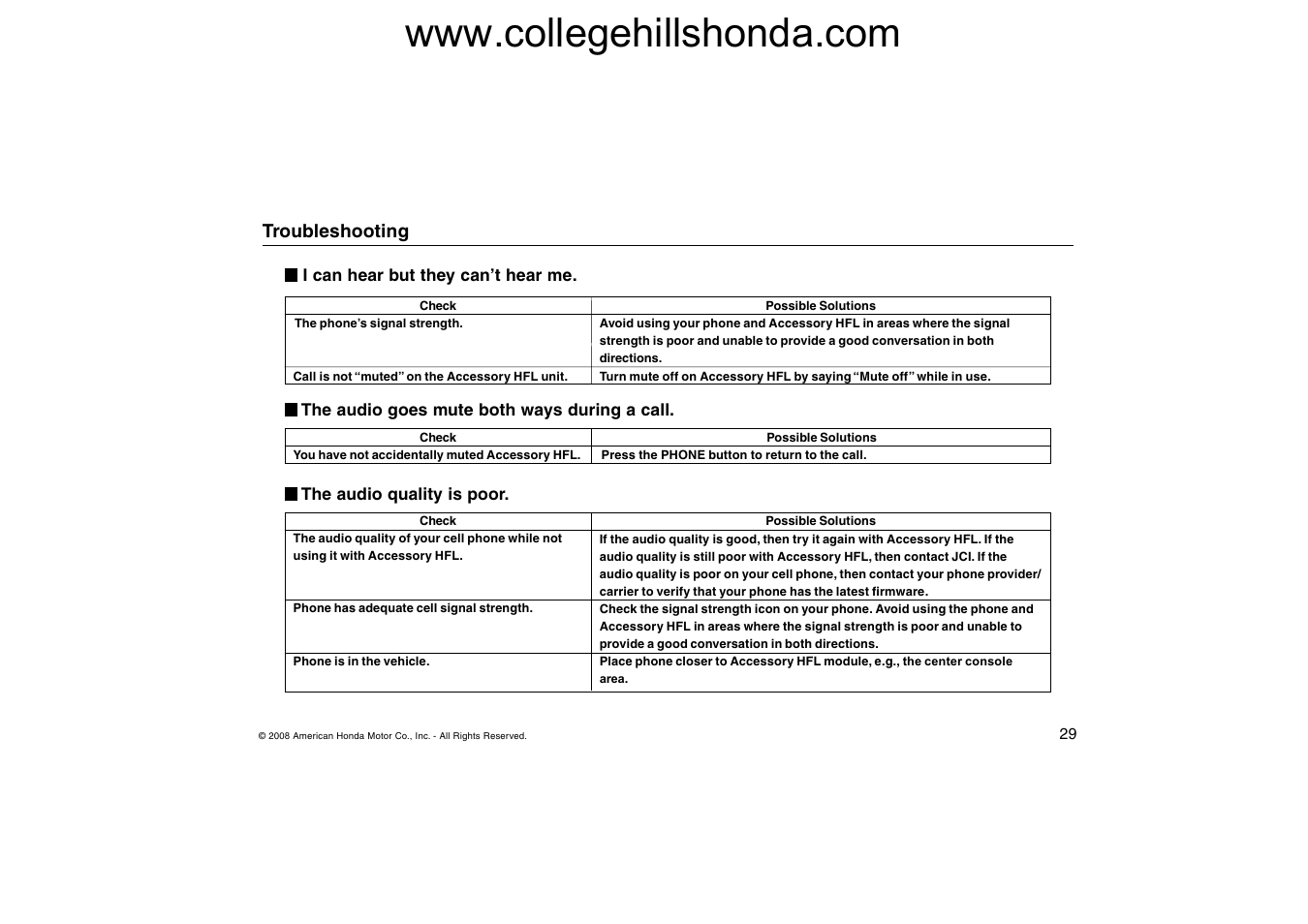 HONDA HANDSFREELINK ACCORD User Manual | Page 29 / 35