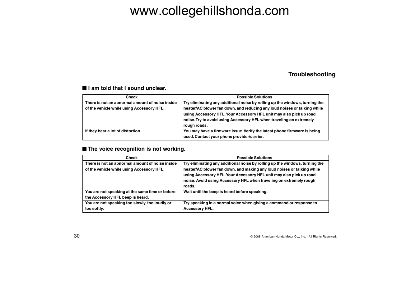 HONDA HANDSFREELINK ACCORD User Manual | Page 30 / 35