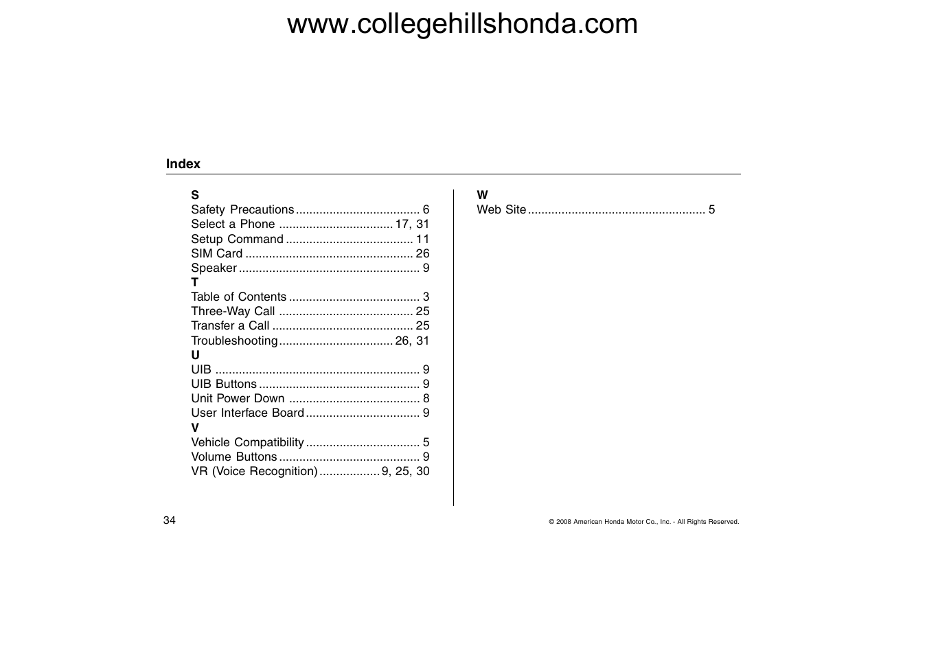 HONDA HANDSFREELINK ACCORD User Manual | Page 34 / 35