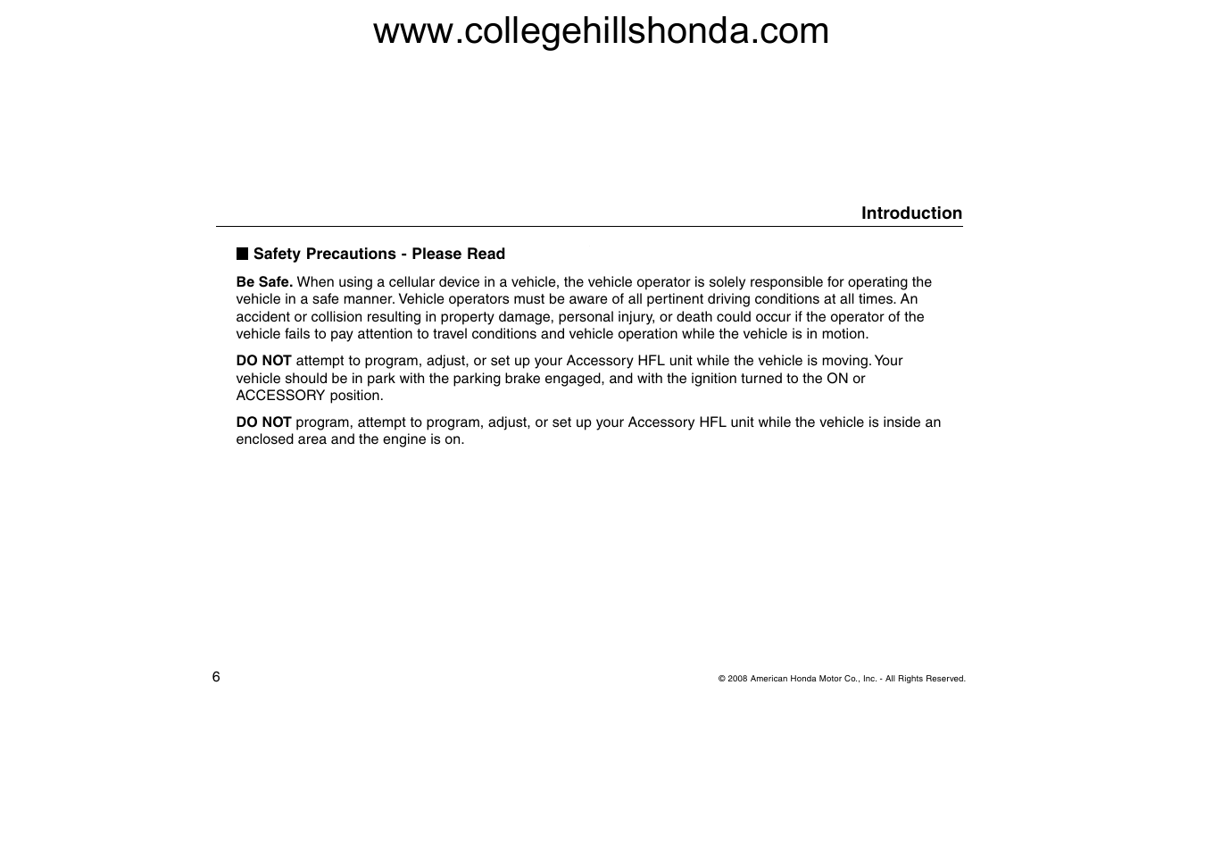 HONDA HANDSFREELINK ACCORD User Manual | Page 6 / 35