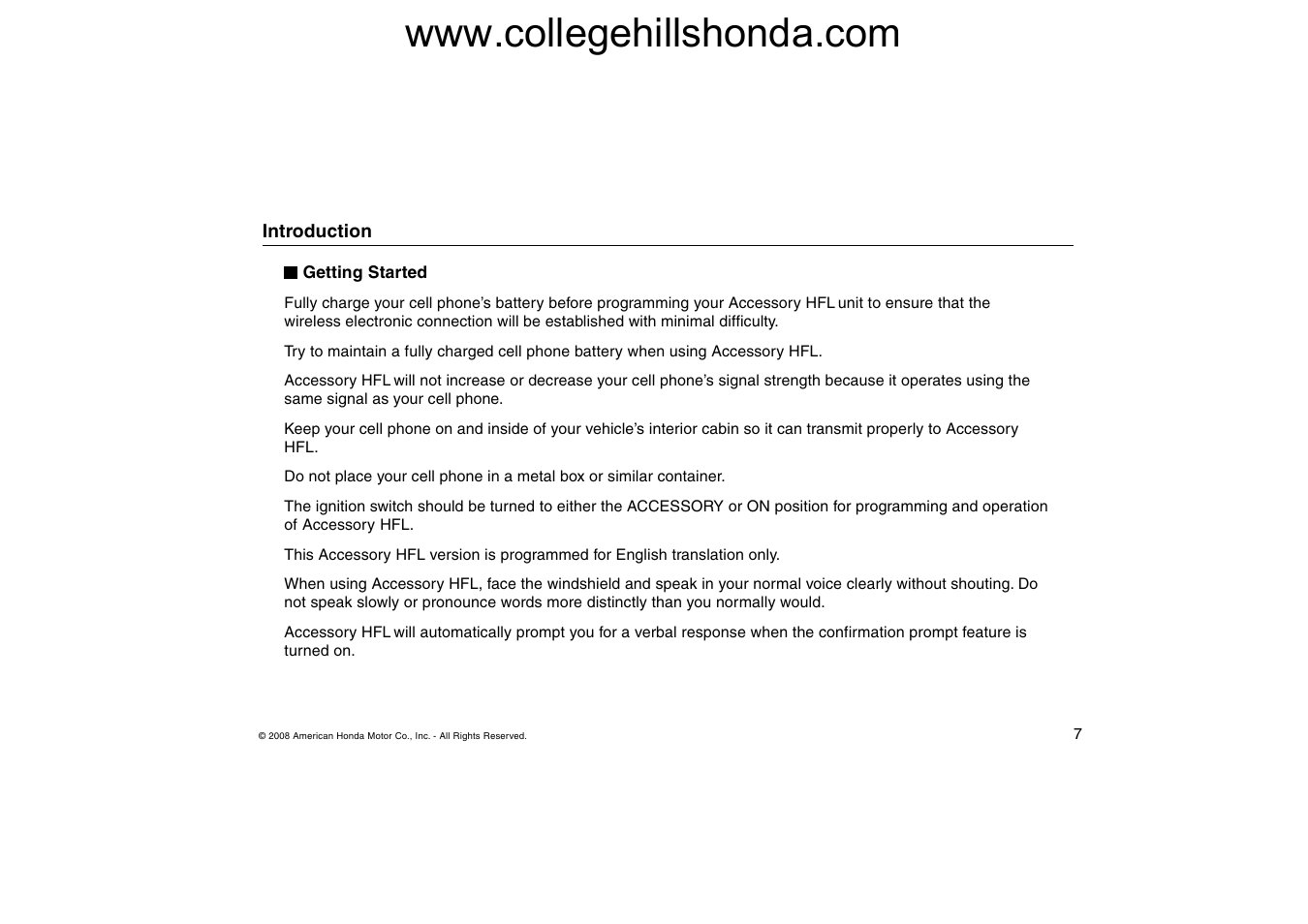 HONDA HANDSFREELINK ACCORD User Manual | Page 7 / 35