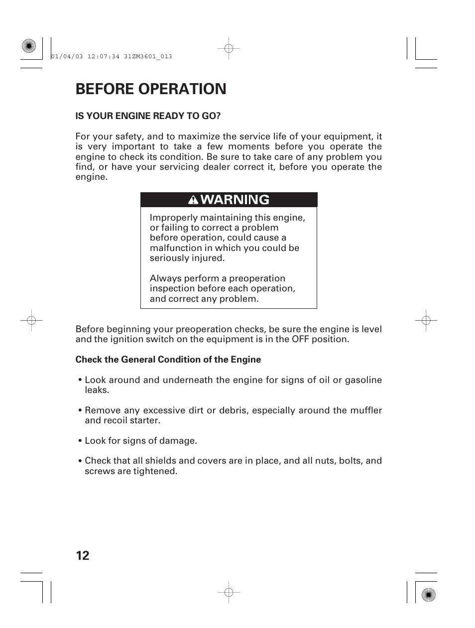 Before operation, Is your engine ready to go | HONDA GX22 User Manual | Page 14 / 60