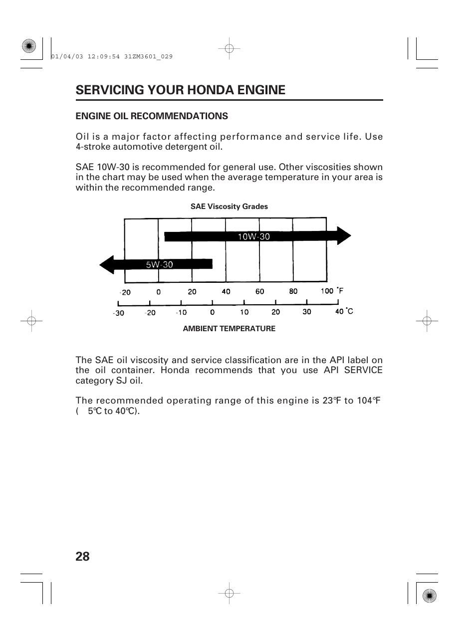 Engine oil recommendations, 28 servicing your honda engine | HONDA GX22 User Manual | Page 30 / 60