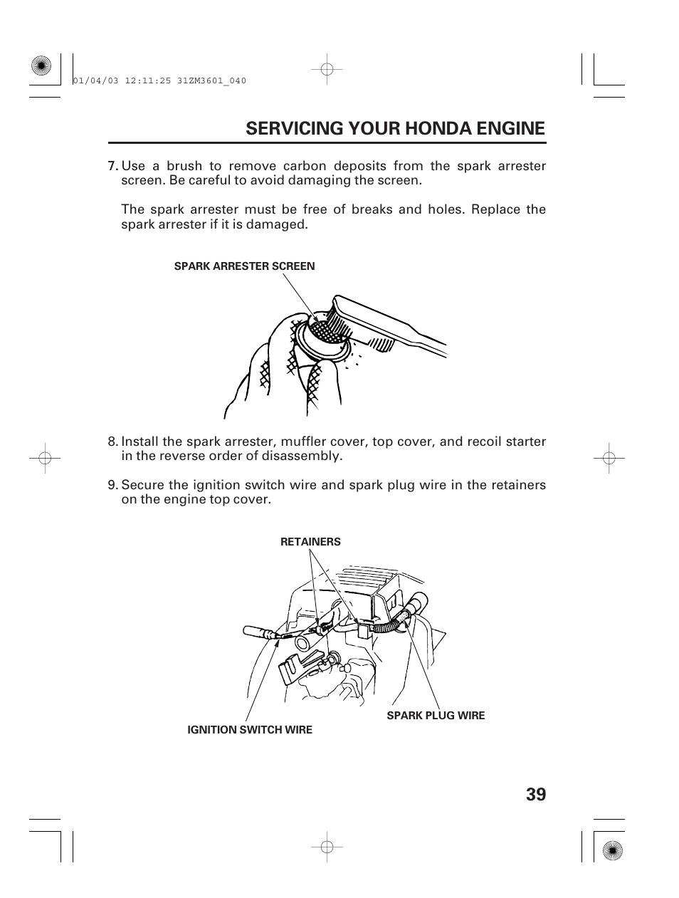 39 servicing your honda engine | HONDA GX22 User Manual | Page 41 / 60