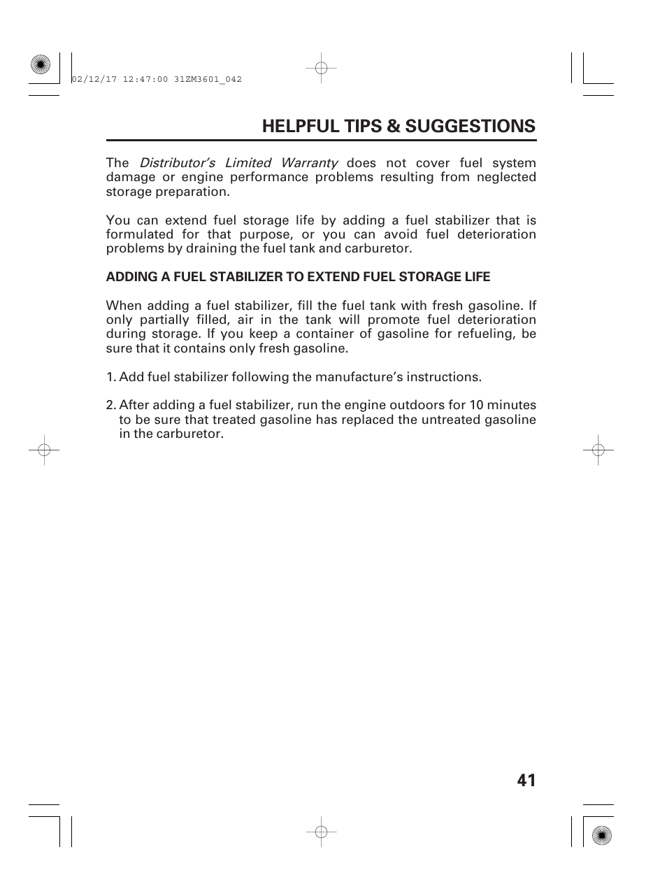 41 helpful tips & suggestions | HONDA GX22 User Manual | Page 43 / 60