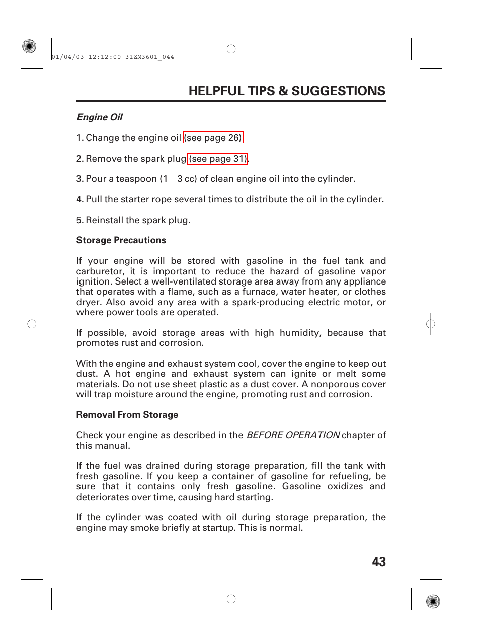 43 helpful tips & suggestions | HONDA GX22 User Manual | Page 45 / 60