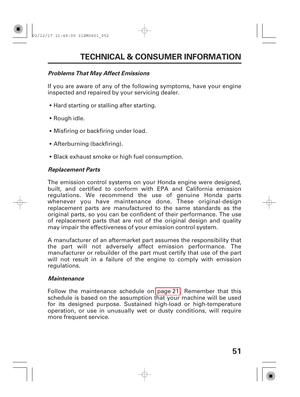 51 technical & consumer information | HONDA GX22 User Manual | Page 53 / 60