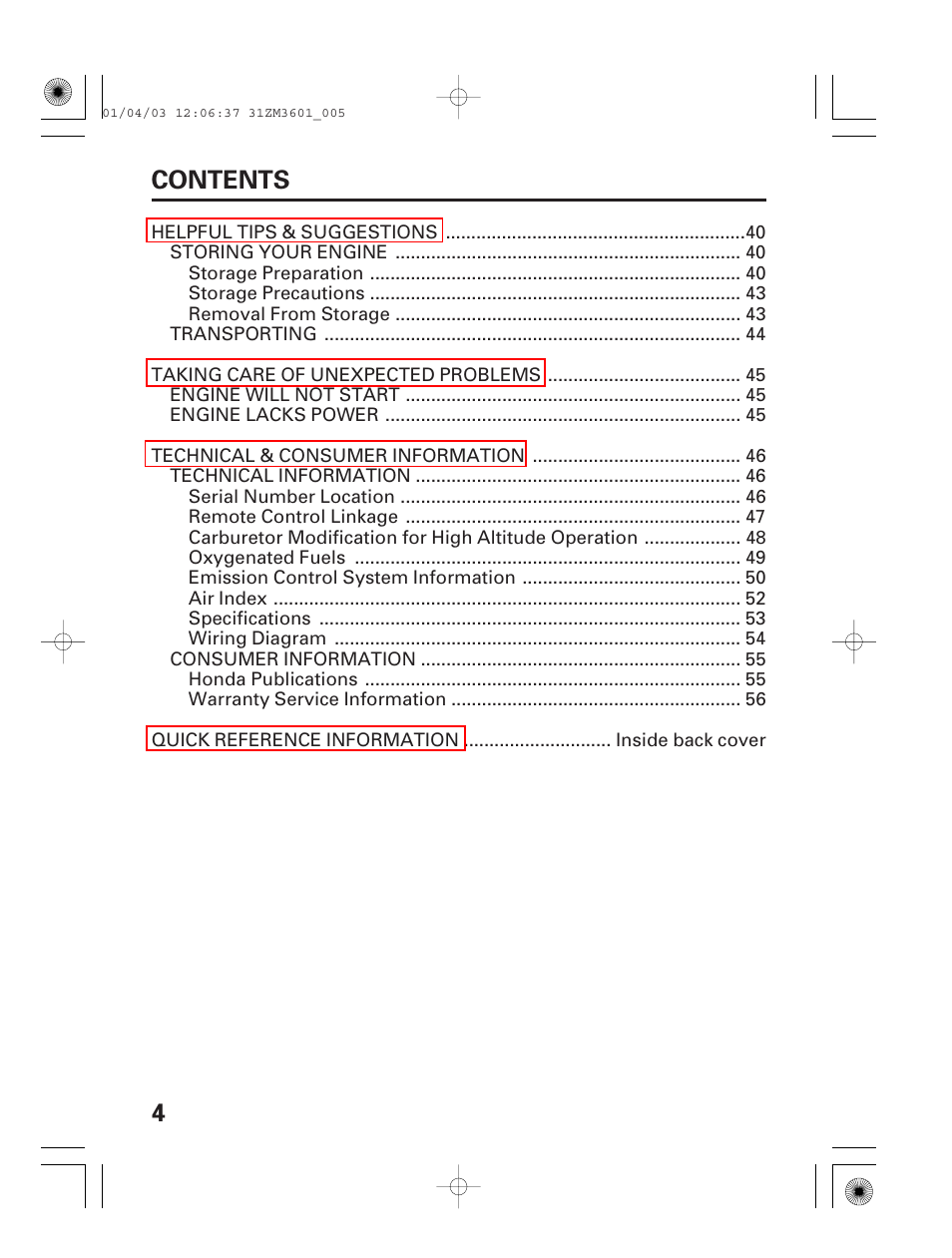 4contents | HONDA GX22 User Manual | Page 6 / 60