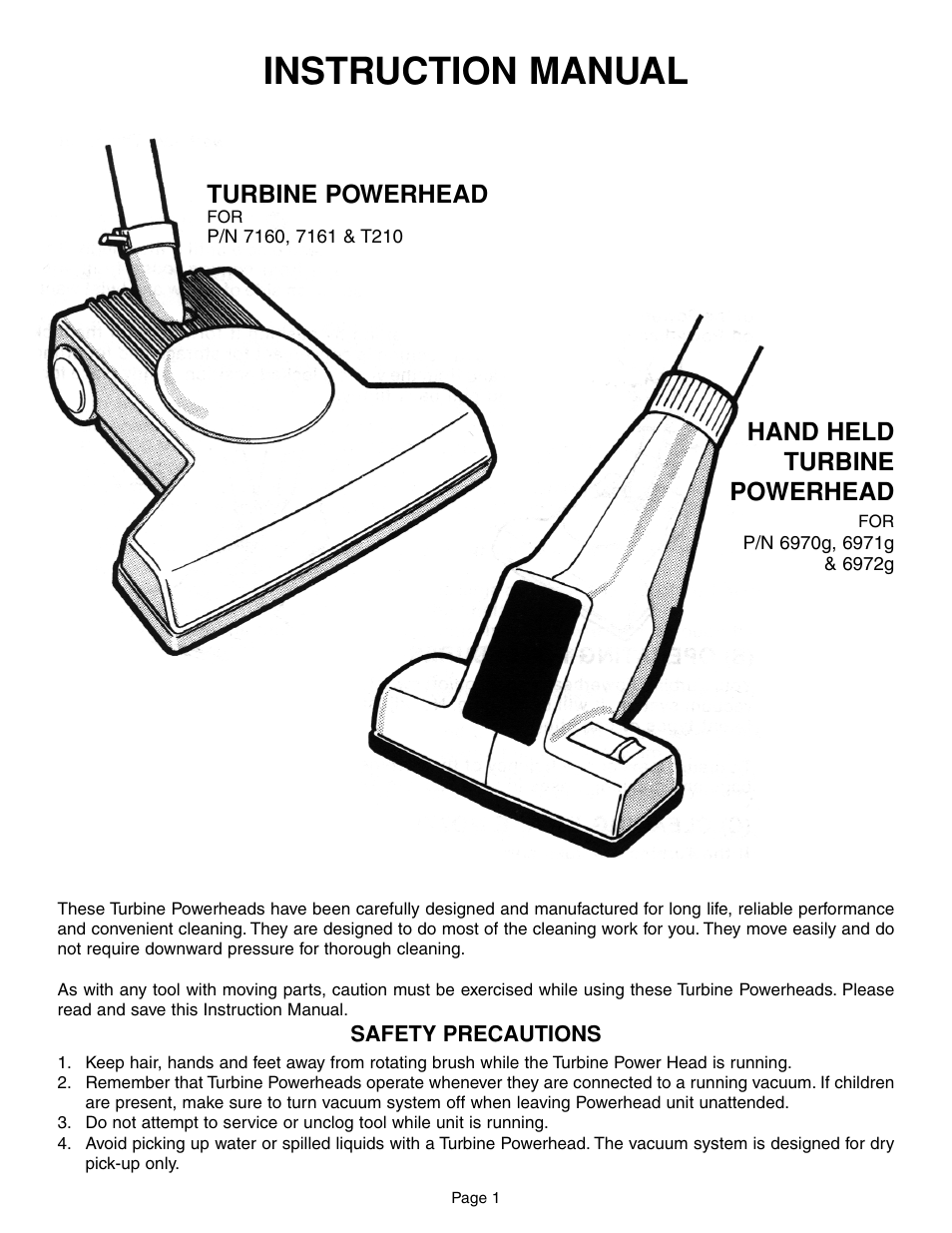 H-P Products TURBINE POWERHEAD and HAND HELD TURBINE POWERHEAD User Manual | 10 pages