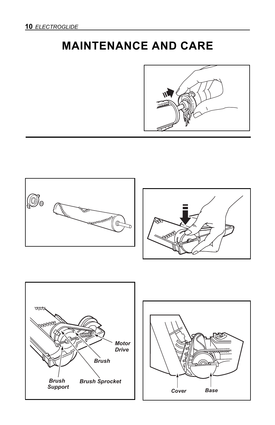 Maintenance and care, Belt removal | H-P Products Electric Powerhead Electroglide User Manual | Page 10 / 16
