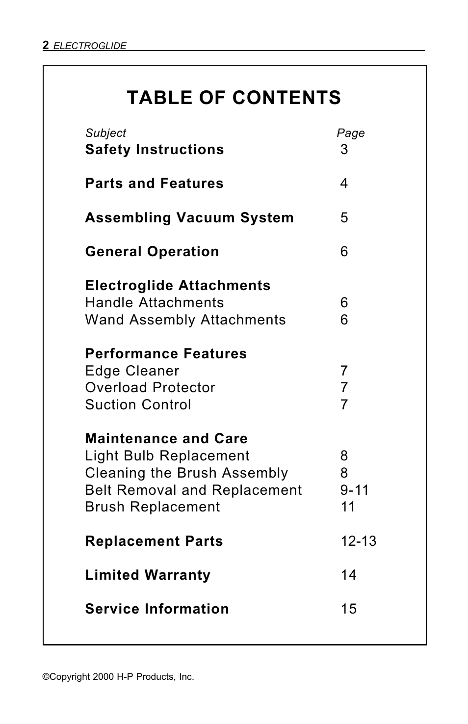 H-P Products Electric Powerhead Electroglide User Manual | Page 2 / 16