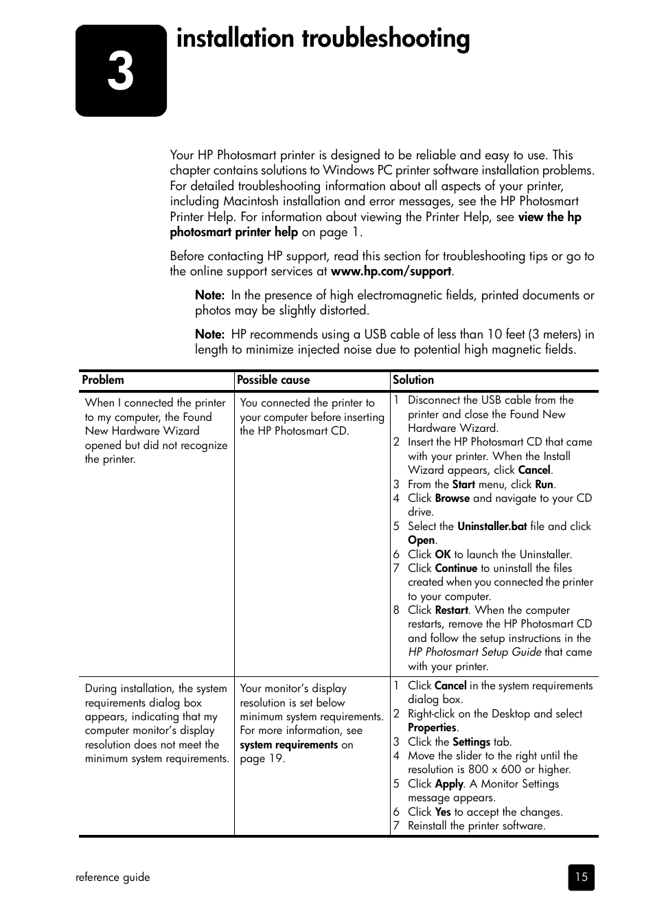 Installation troubleshooting | HP PHOTOSMART 7200 User Manual | Page 19 / 32