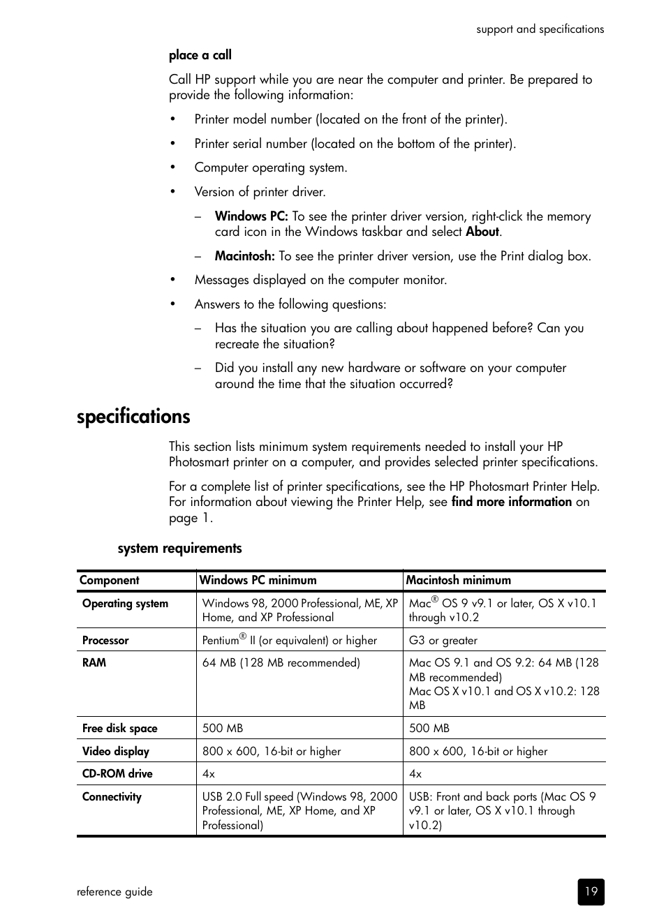 Specifications | HP PHOTOSMART 7200 User Manual | Page 23 / 32