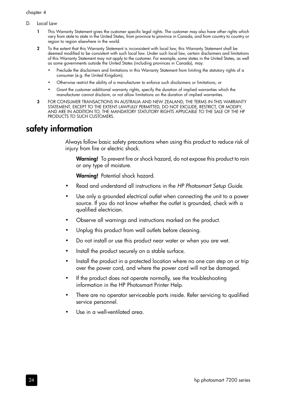 Safety information | HP PHOTOSMART 7200 User Manual | Page 28 / 32