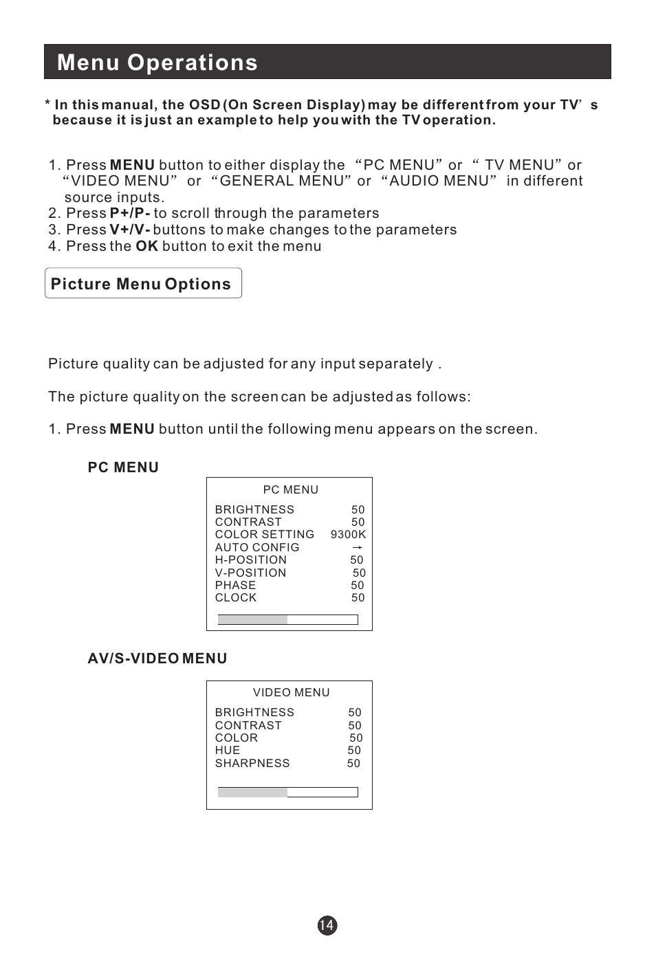 Menu operations | haier L20G1-A0 User Manual | Page 16 / 24