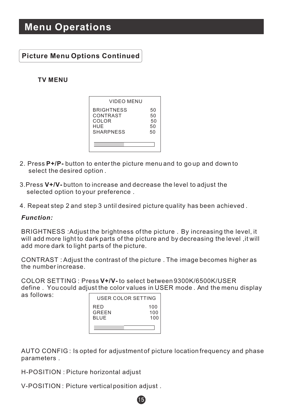 Menu operations | haier L20G1-A0 User Manual | Page 17 / 24