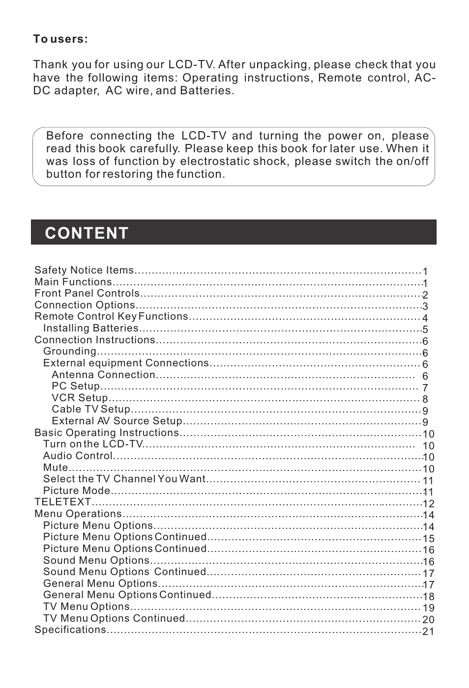 Content | haier L20G1-A0 User Manual | Page 2 / 24