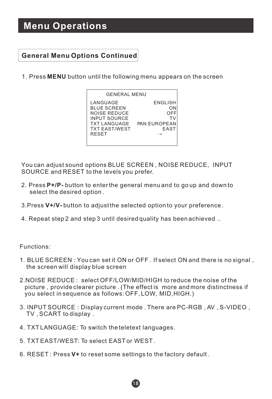 Menu operations | haier L20G1-A0 User Manual | Page 20 / 24
