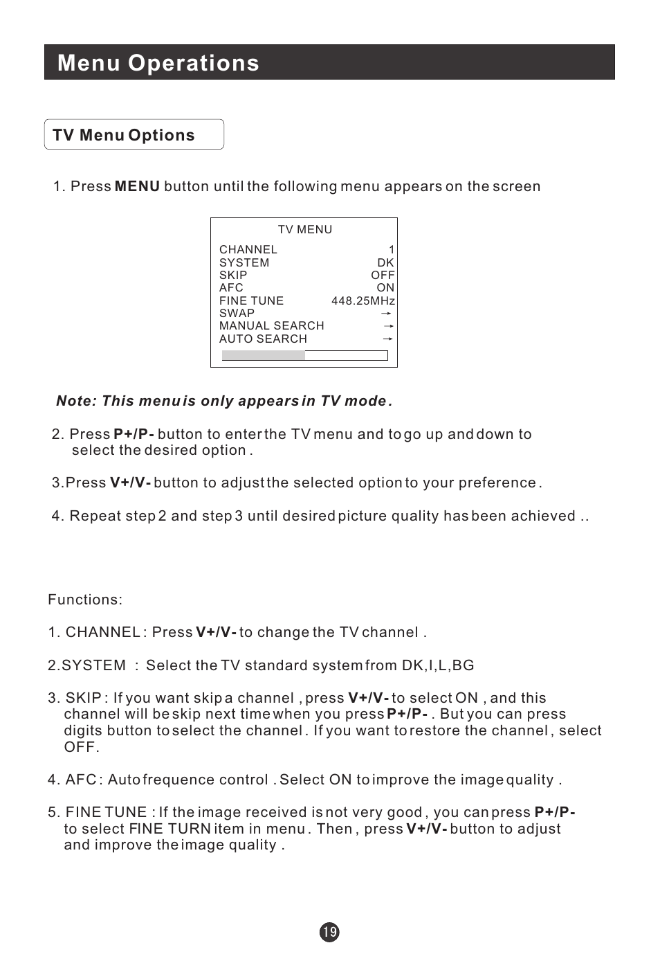 Menu operations | haier L20G1-A0 User Manual | Page 21 / 24