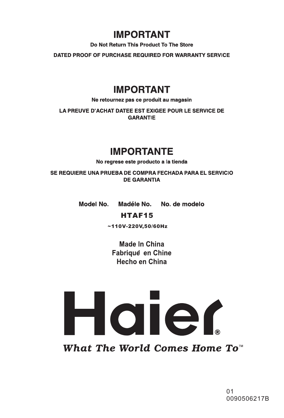 haier HTAF15 User Manual | Page 38 / 38