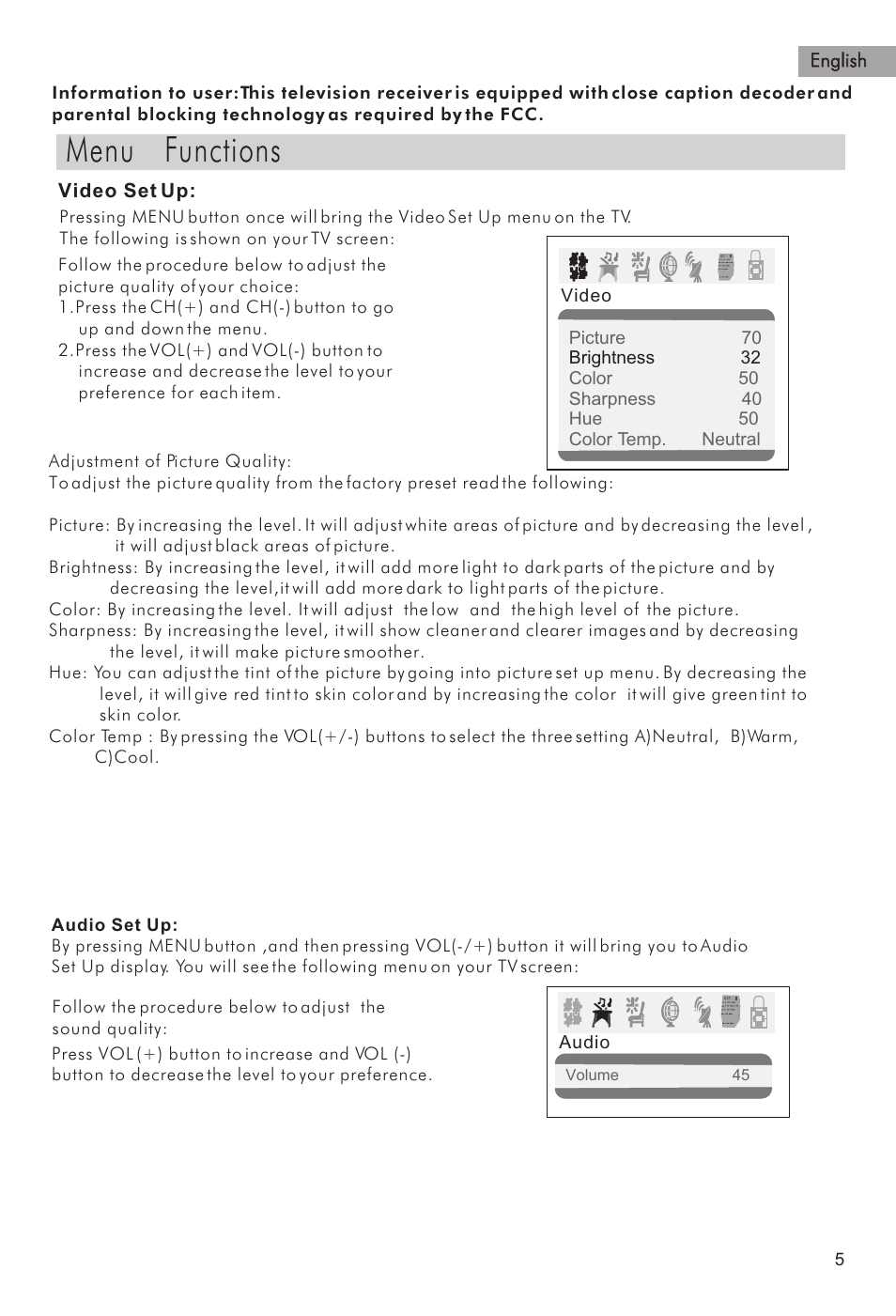 Menu functions | haier HTAF15 User Manual | Page 6 / 38