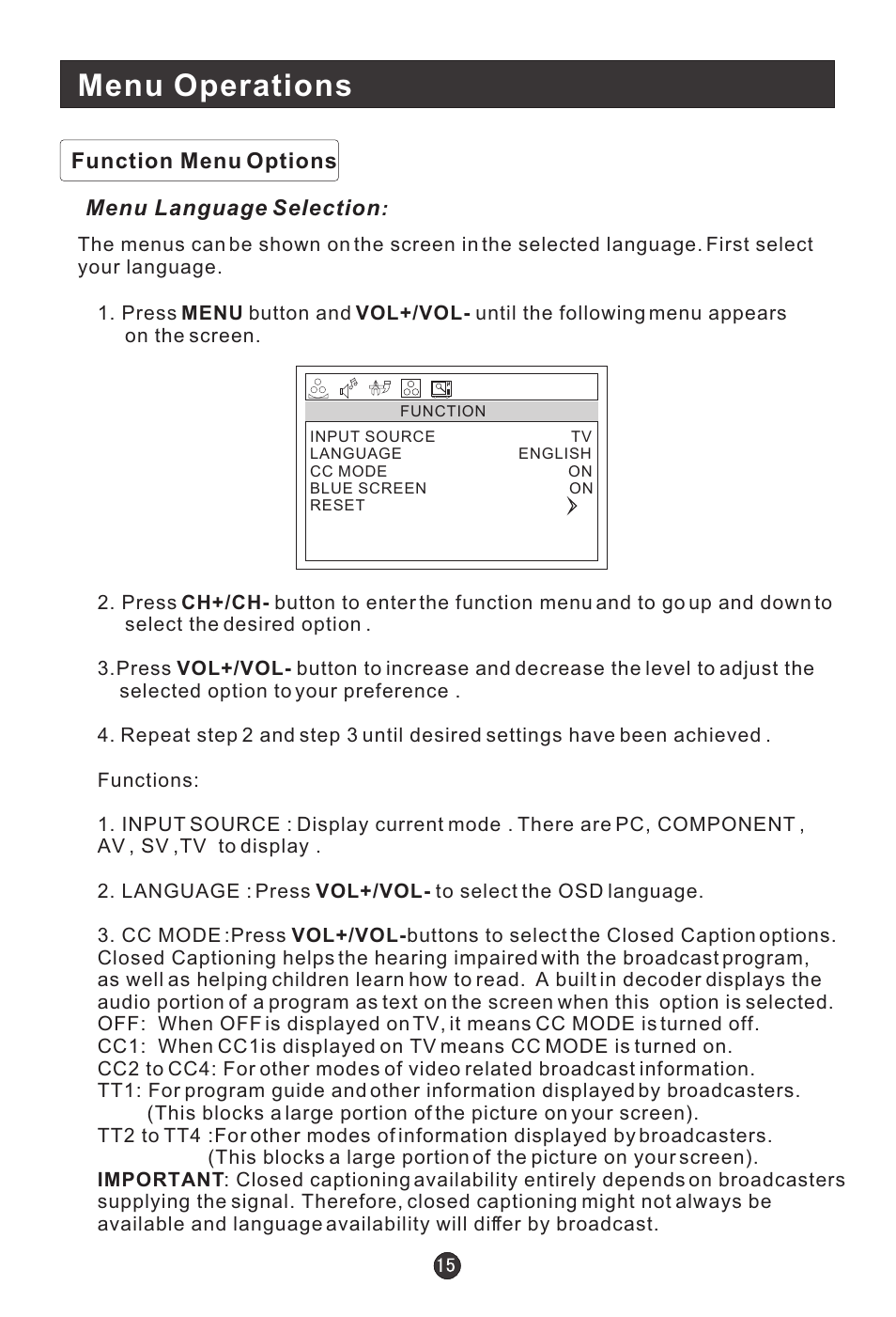 Menu operations | haier HLH15BB User Manual | Page 19 / 28