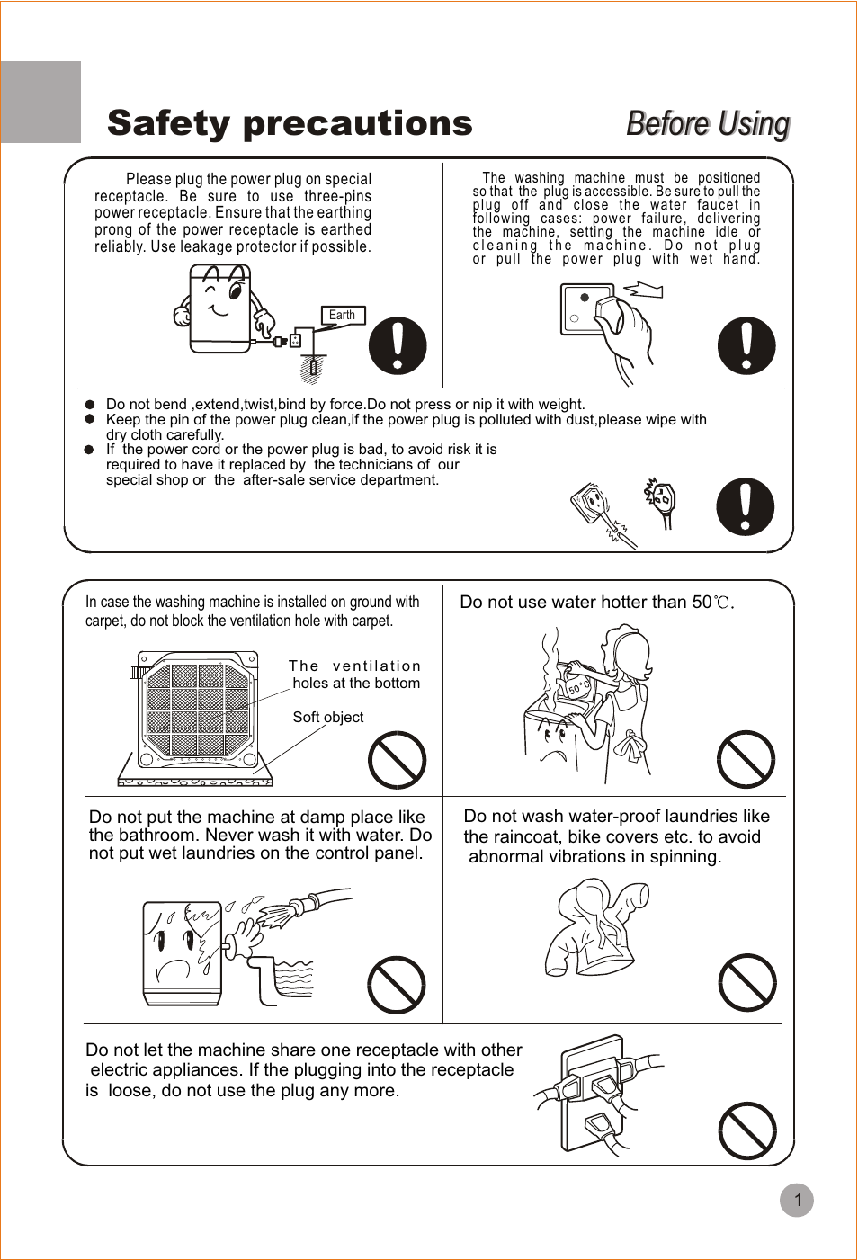 Safety precautions, Before using | haier HWM90-98 User Manual | Page 3 / 20