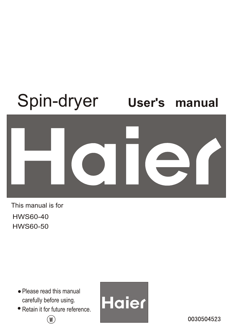 haier HWS60-40 User Manual | 8 pages