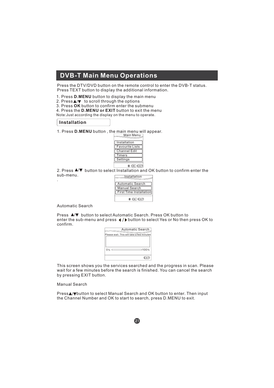 Dvb-t main menu operations | haier LT22T1W User Manual | Page 23 / 44