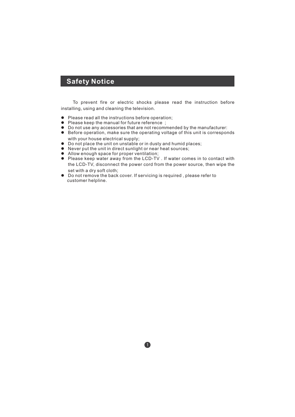 Safety notice | haier LT22T1W User Manual | Page 3 / 44