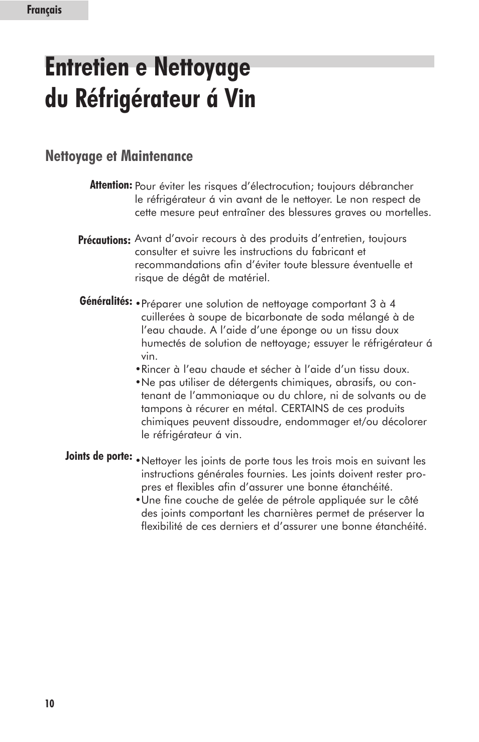 Entretien e nettoyage du réfrigérateur á vin, Nettoyage et maintenance | haier HVFM24B User Manual | Page 24 / 44