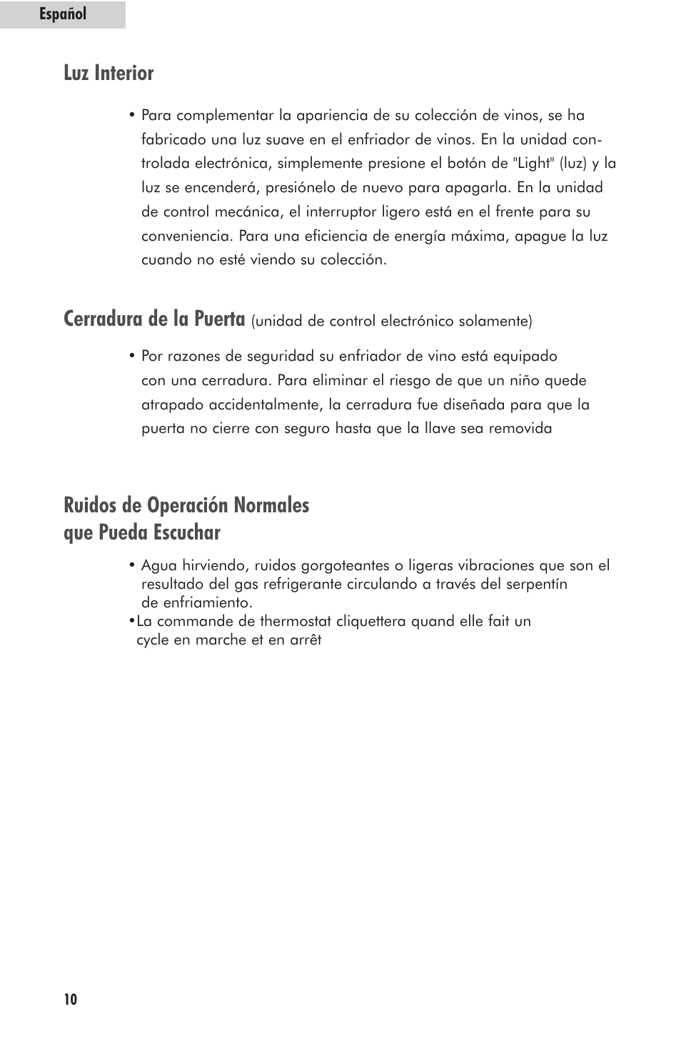 Luz interior, Cerradura de la puerta, Ruidos de operación normales que pueda escuchar | haier HVFM24B User Manual | Page 38 / 44