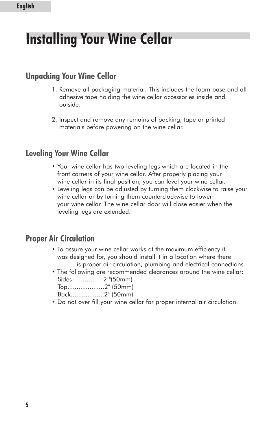 Installing your wine cellar | haier HVFM24B User Manual | Page 6 / 44