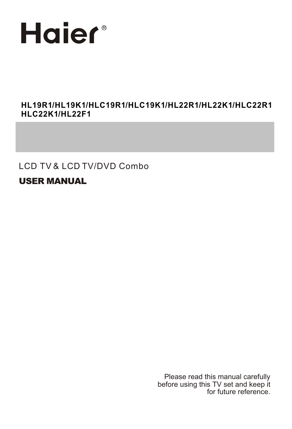 haier HL19R1 User Manual | 49 pages