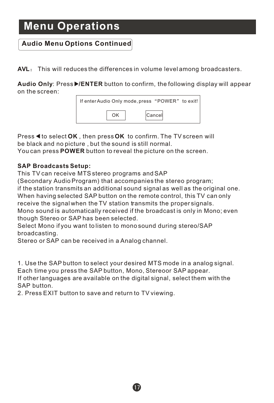 Т³гж 22, Menu operations | haier HL19R1 User Manual | Page 22 / 49