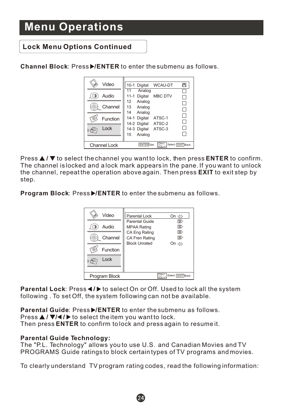 Т³гж 29, Menu operations, Lock menu options continued | haier HL19R1 User Manual | Page 29 / 49