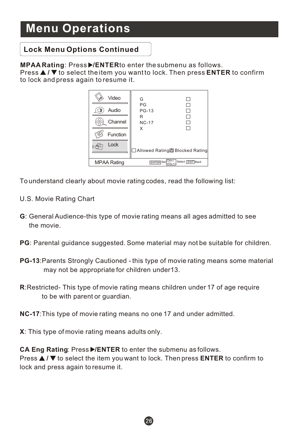 Т³гж 31, Menu operations, Lock menu options continued | haier HL19R1 User Manual | Page 31 / 49