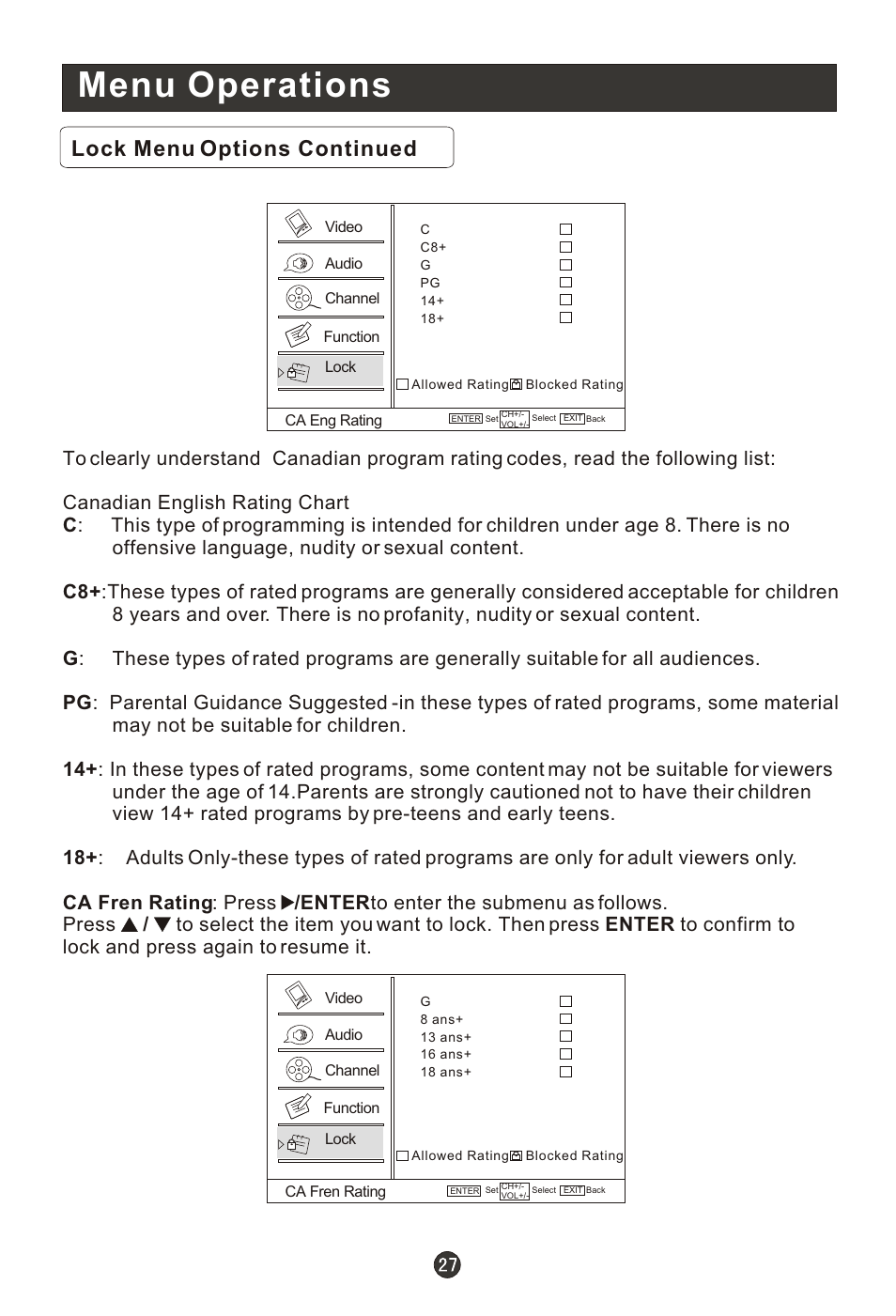 Т³гж 32, Menu operations, Lock menu options continued | haier HL19R1 User Manual | Page 32 / 49