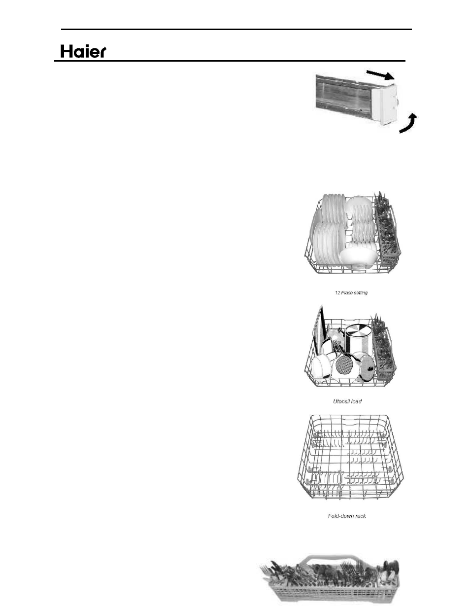 3 loading silverware basket, 2 loading bottom rack | haier ESD402 User Manual | Page 30 / 49