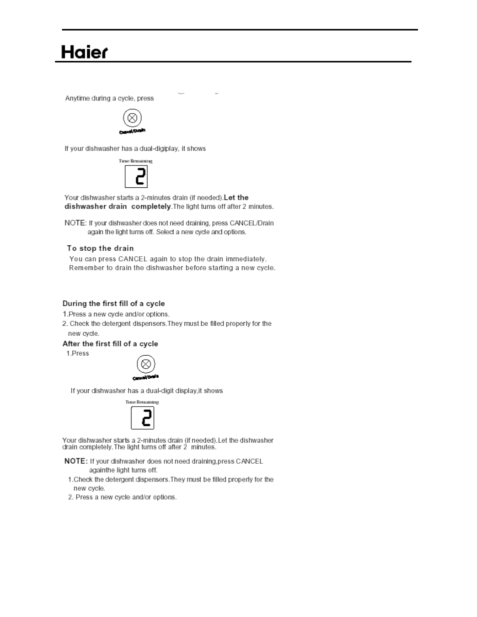 5 canceling a cycle, 6 adding items during a cycle | haier ESD402 User Manual | Page 35 / 49