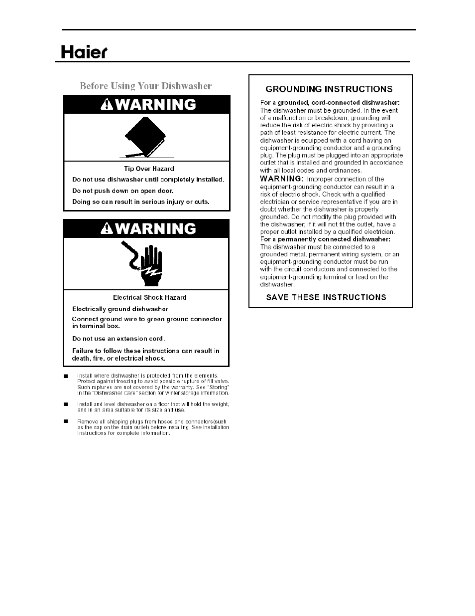 Net dimension | haier ESD402 User Manual | Page 6 / 49